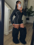 Zipper Long Sleeve Short Suit CH-25103