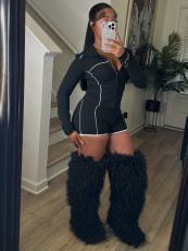 Zipper Long Sleeve Short Suit CH-25103