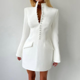 Solid Color Long Sleeve Mini Dress XEF-K25D83360