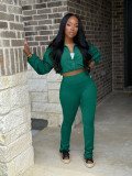 Solid Color Cardigan Two Piece Pants Set SH-391438