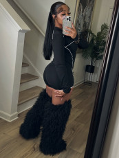 Zipper Long Sleeve Short Suit CH-25103