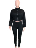 Solid Color Cardigan Two Piece Pants Set SH-391438