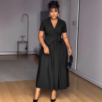 V Neck Short Sleeve Maxi Dress NY-3802