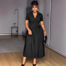 V Neck Short Sleeve Maxi Dress NY-3802