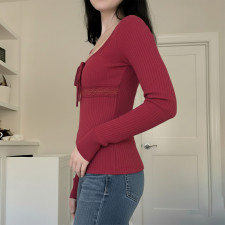 Lace Patchwork Tie Up Top GWEN-JWJT45407