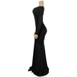 One Shoulder Long Sleeve Maxi Dress BY-7559