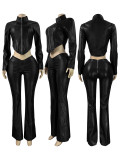 Leather Zipper Tops Two Piece Pants Set CH-25059