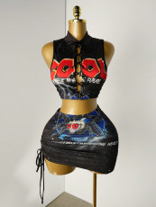 Tie Up Print Two Piece Skirts Set YWXS-K25L1033