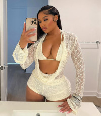 Lace Hollow Out Sling Three Piece Shorts Set YWXS-K25L1051