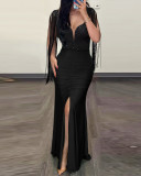 Tassel Sleeve Sequin Split Maxi Dress GXRF-QC088