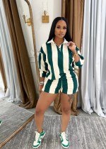 Stripe Long Sleeve 2 Piece Shorts Set GXKQ-SX0504