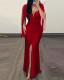 Tassel Sleeve Sequin Split Maxi Dress GXRF-QC088