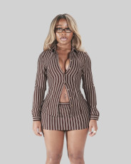Stripe Long Sleeve Skirt Suit YWXS-K25L1322