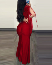 Tassel Sleeve Sequin Split Maxi Dress GXRF-QC088