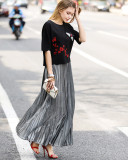 High Waist Pleated Long Skirt GXRF-Y30
