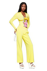 Print Hooded Coat Two Piece Pants Set YWXS-K25L1015