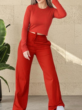 Solid Color Long Sleeve Pants Loungewear Suit YH-9020