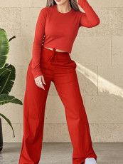 Solid Color Long Sleeve Pants Loungewear Suit YH-9020