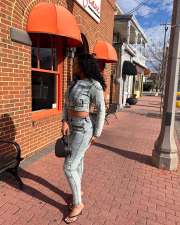 Patchwork Denim Two Piece Pants Set NYF-8200