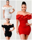 Off Shoulder Ruffles Mini Dress GMYU-9611