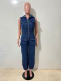 Zipper Sleeveless Denim Jumpsuit LX-6069