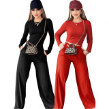 Solid Color Long Sleeve Pants Loungewear Suit YH-9020