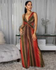 Deep V Neck Print Maxi Dress XHXF-472