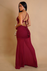Solid Color Single Shoulder Maxi Dress GTYZ-7590