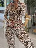 Leopard Print Hooded Pants Suit YH-5364