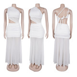 Solid Color Single Shoulder Maxi Dress GTYZ-7590
