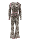 Leopard Print Hooded Pants Suit YH-5364