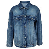 Long Sleeve Holes Denim Coat GDAM-218759