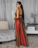 Deep V Neck Print Maxi Dress XHXF-472