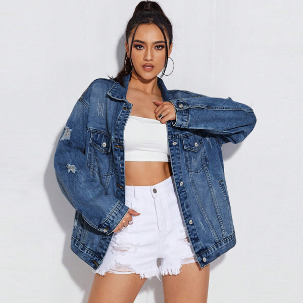 Long Sleeve Holes Denim Coat GDAM-218759