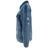 Long Sleeve Holes Denim Coat GDAM-218759