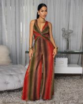 Deep V Neck Print Maxi Dress XHXF-472