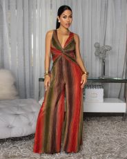 Deep V Neck Print Maxi Dress XHXF-472