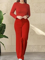 Solid Color Long Sleeve Pants Loungewear Suit YH-9020