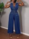 Zipper Sleeveless Denim Jumpsuit LX-6069
