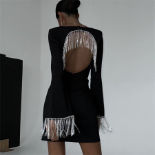 Backless Tassel Flare Sleeve Mini Dress GXRF-QC100