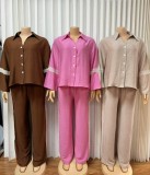 Embroidered Long-Sleeve Shirt Pants Suit GMYU-10107