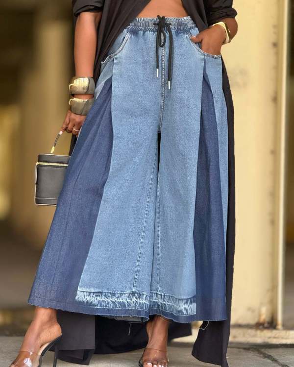 Contrast Color Loose Denim Jeans GYLN-8306