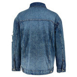 Long Sleeve Holes Denim Coat GDAM-218759