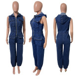 Zipper Sleeveless Denim Jumpsuit LX-6069