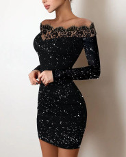 Plus Size Lace Hollow Out Mini Dress GXRF-QC065