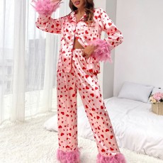 Printed Lapel Collared Pajama Set GXRF-QC096
