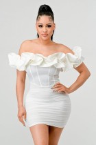 Off Shoulder Ruffles Mini Dress GMYU-9611