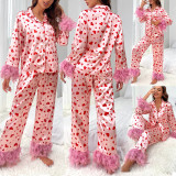 Printed Lapel Collared Pajama Set GXRF-QC096