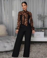 Leopard Print Tie Up Jumpsuit OSM-4494