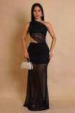 Solid Color Single Shoulder Maxi Dress GTYZ-7590